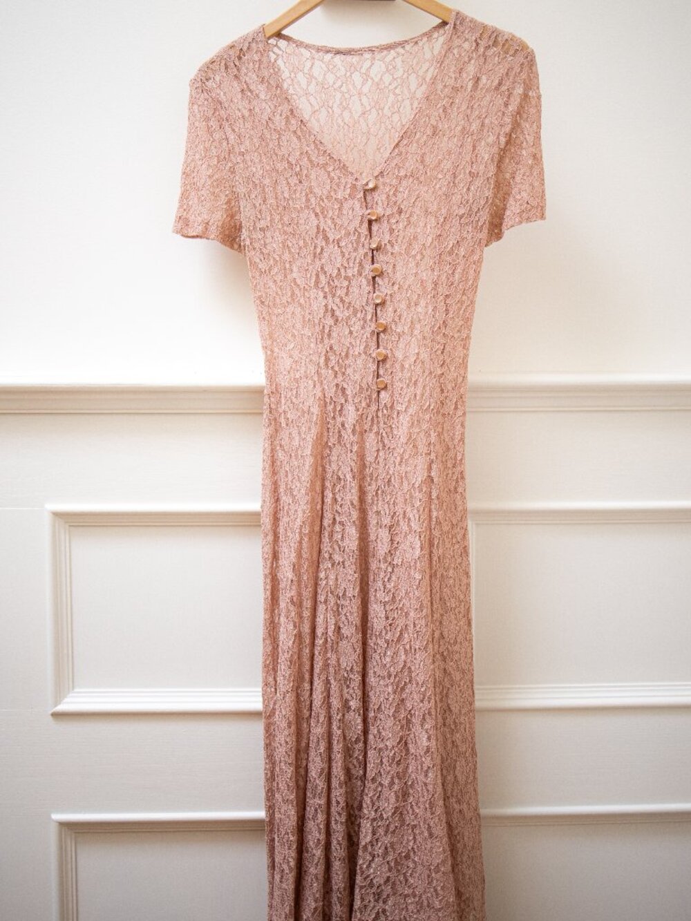 Vintage Sheer Lace Corset Back Maxi Dress